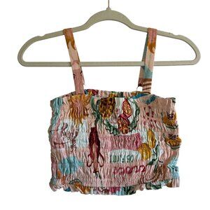 Paper Heart Colorful Fruit Print Smocked Cropped Tank Top Small Multicolor